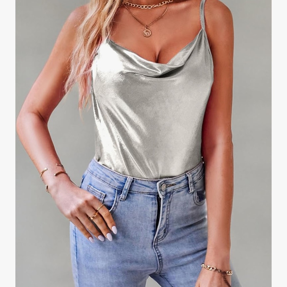 Silver Cowl Neck Women's Top